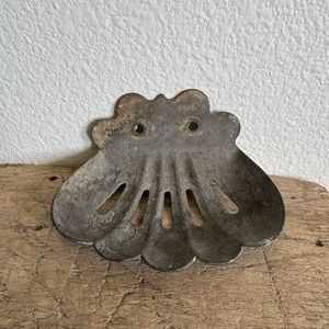 Vintage Metal Soap Dish Wall Mount Scalloped Feminine Patina Rustic Salvage